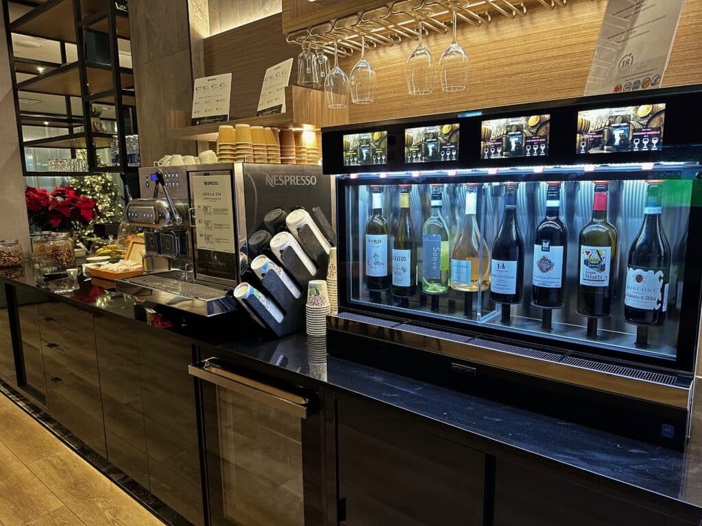 Enomatic self-serve wine dispenser in the Executive Lounge of the Sheraton Laval