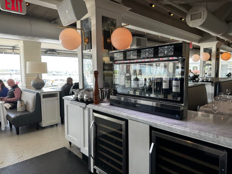 Unica self-pour wine dispenser on the marble bar at Prime in Stamford, Connecticut