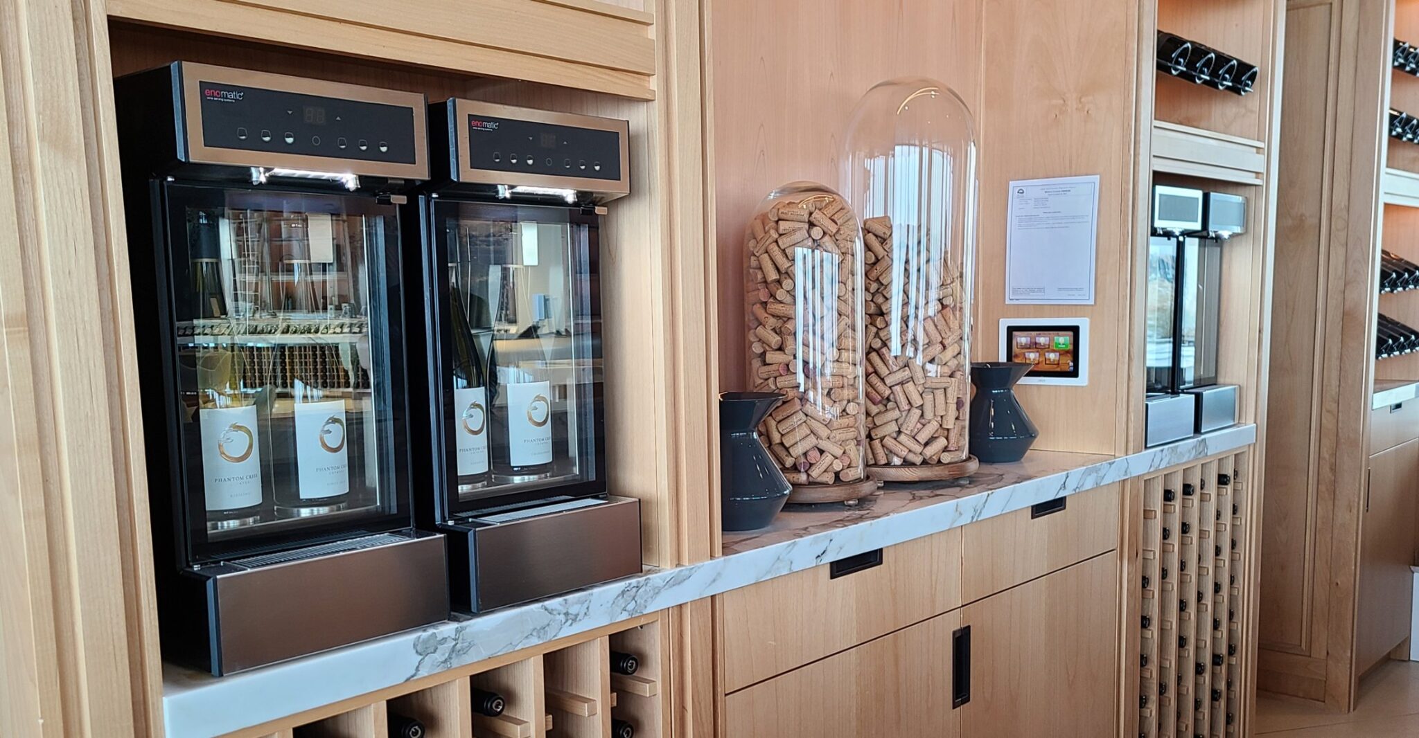 EnoOne dispensers built into the tasting wall at Phantom Creek Estates